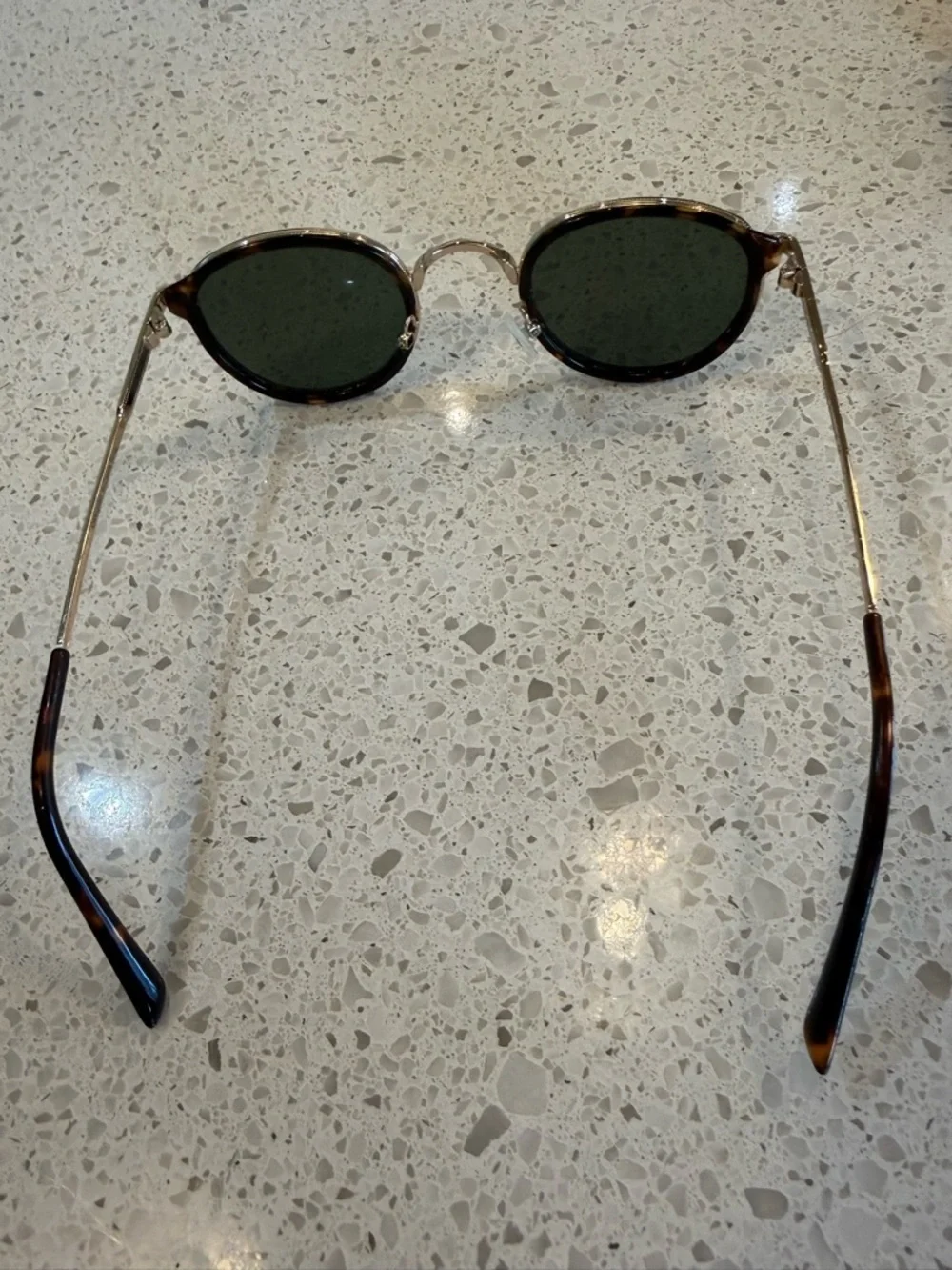 Vintage Round Sunglasses with Case - Brown Tortoise Frames, Dark Green Lenses
